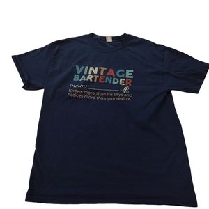 Hanes Bartender Funny T-shirt Men's Large Short Sleeve Dark Blue Cotton Used